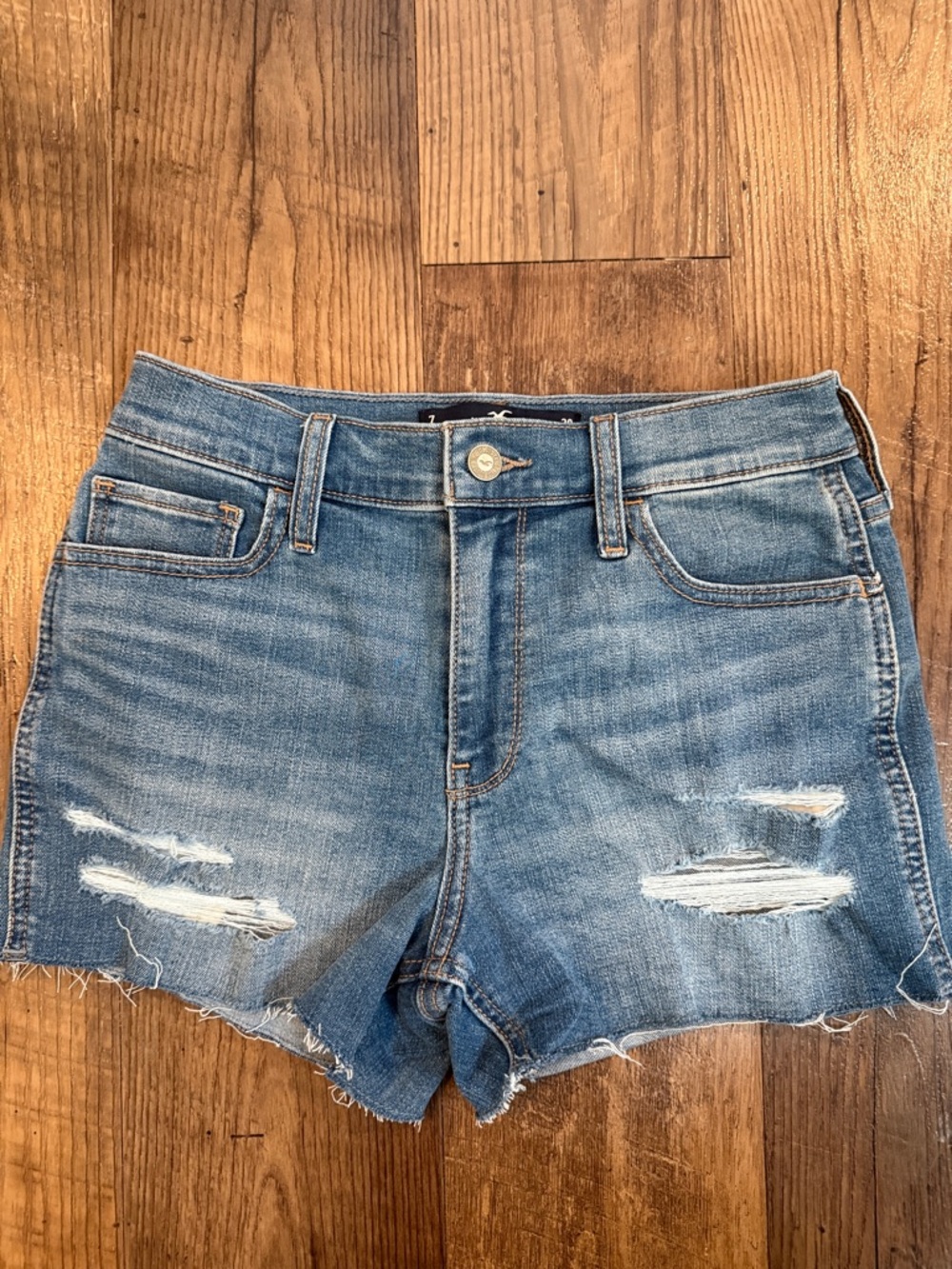 Hollister Faded Light Blue Distressed Denim Shorts
